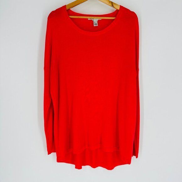 MNG By Mango Red Long Sleeve Round Neck Knit Hi-Low Hem Comfy Sweater Size S - Picture 1 of 5